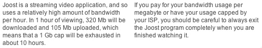 Joost Bandwidth Warning